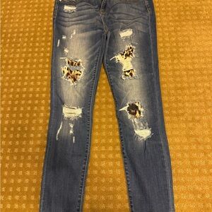 Judy Blue Leopard Patch Distressed Skinny Jeans